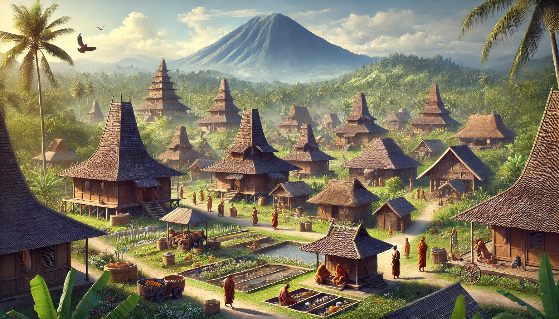 A Ilustration depiction of the historical Galunggung Kingdom in West Java, Indonesia, during its peak in ancient times.