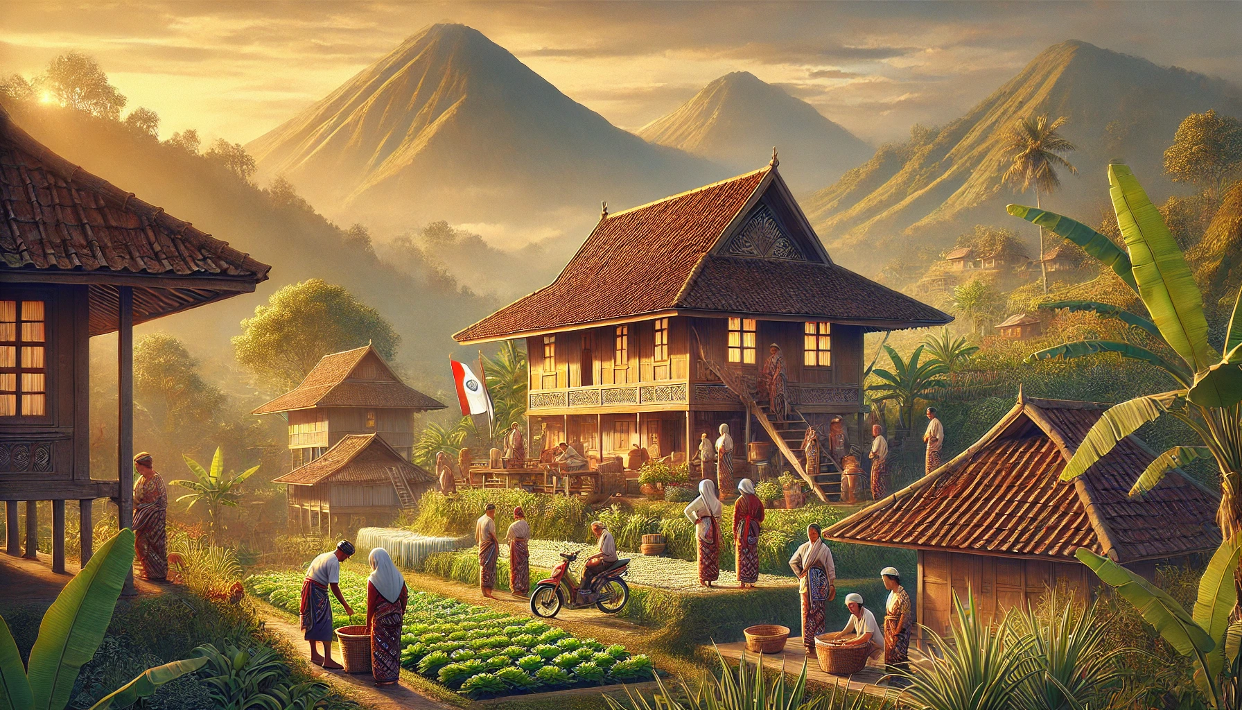 A realistic image of a Sundanese community in West Java, highlighting their cultural heritage.