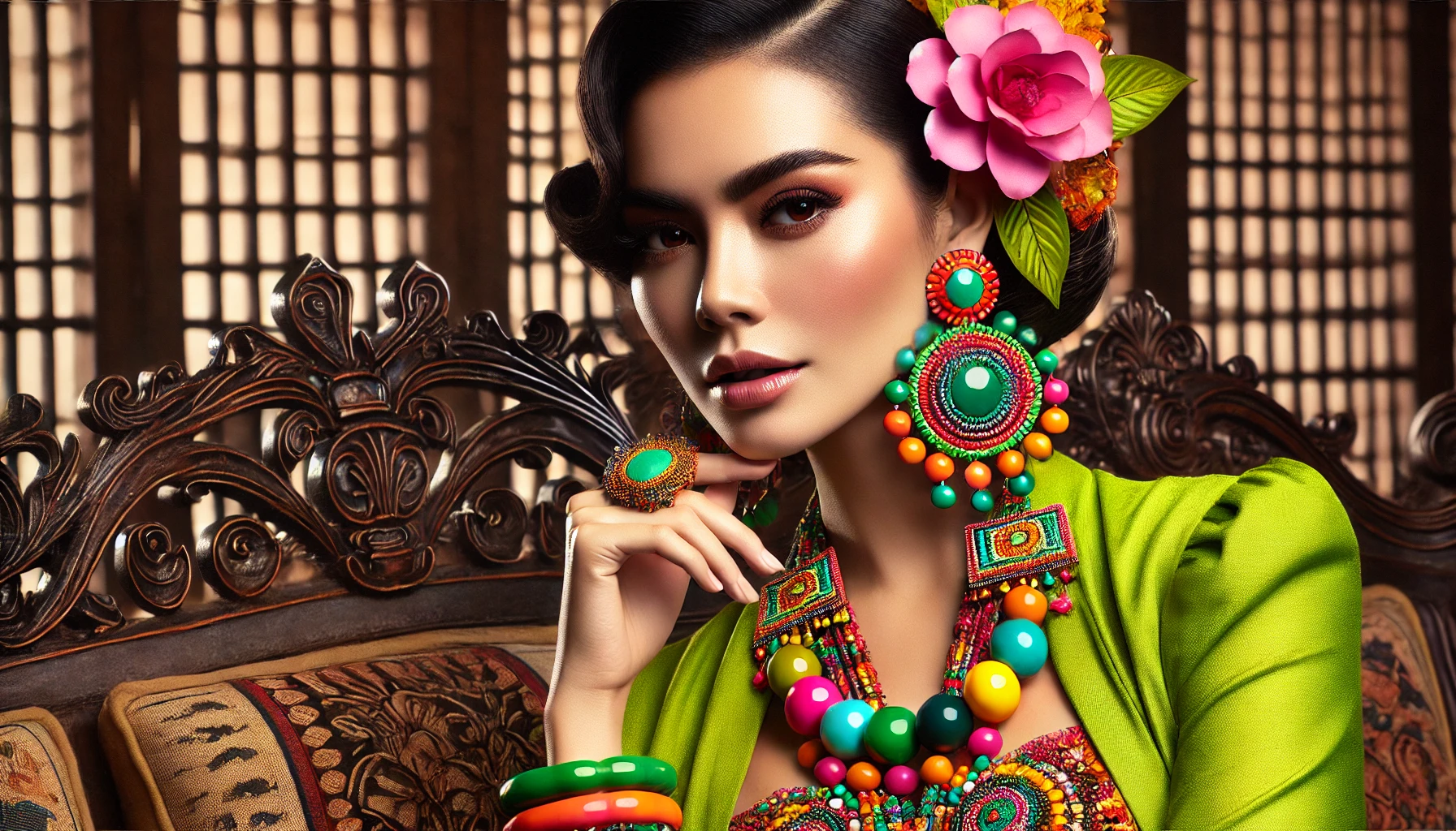 A vibrant portrait of a stylish female dangdut singer Lilis Karlina