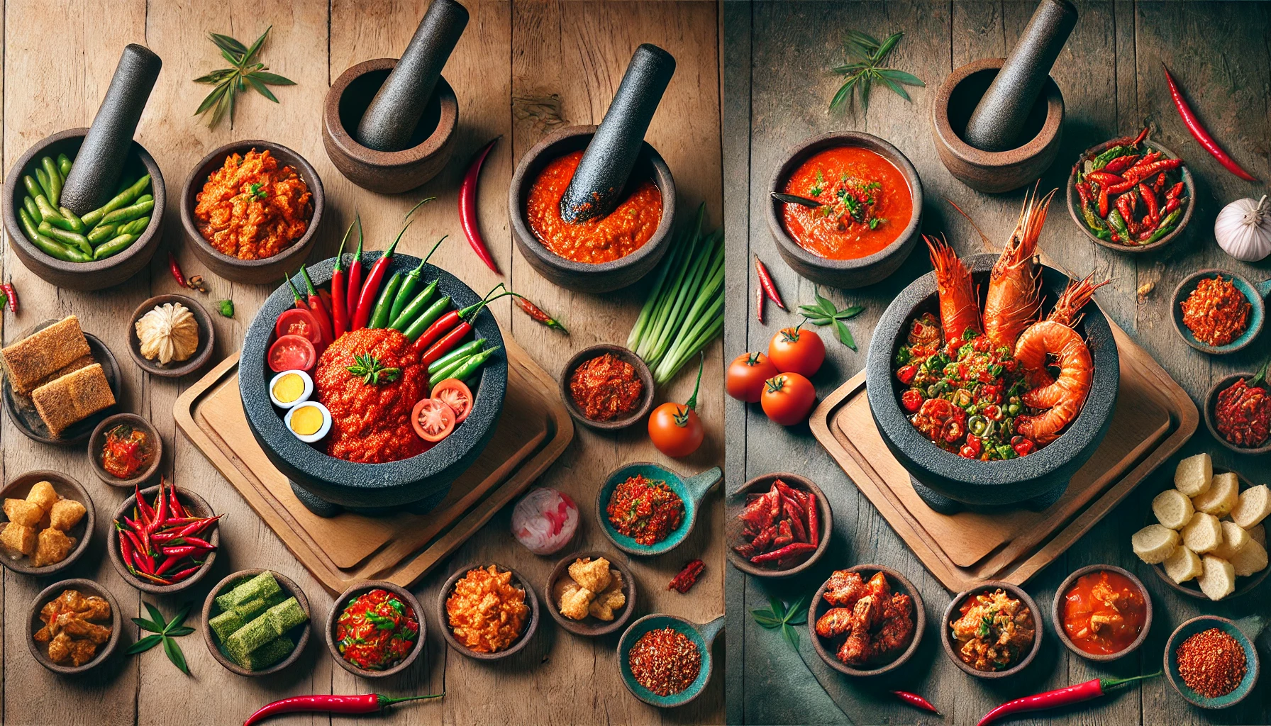 A split image featuring traditional West Javanese sambal.