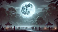 Full Moon with silhouettes of people